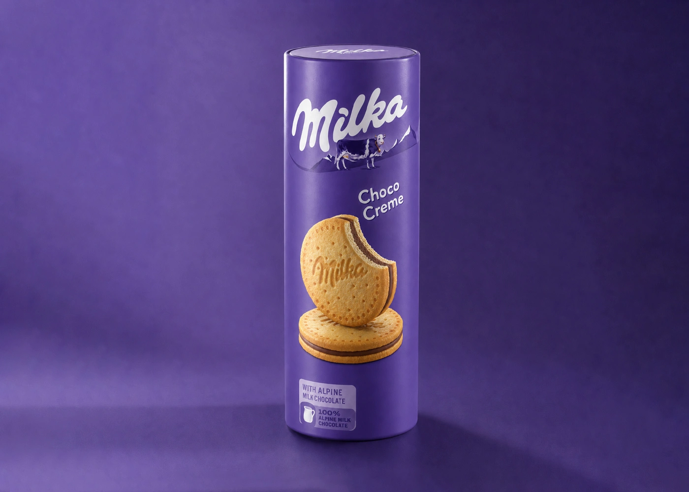 Detailed Milka cookie and chocolate filling visualization